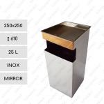 Szemetes Kuka s popolníkom 25 L Rozsdamentes acél Tükrös, tükörpolíroztott   250 X 250 X 610   mm