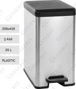 Szemetes Kuka 25 L Műanyag Fémszínű, fémhatású, Ezüst, Fekete   250 X 420 X 460   mm
