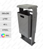 Vonkajší Szemetes Kuka 40 L Acél A kívánt RAL szín szerint   380 X 280 X 900   mm